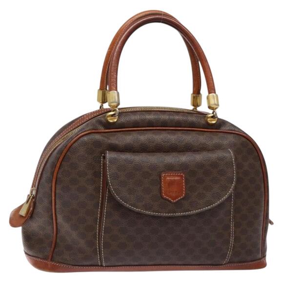 CELINE Macadam Canvas Hand Bag Pvc Leather Brown Gold - Picture 1 of 13